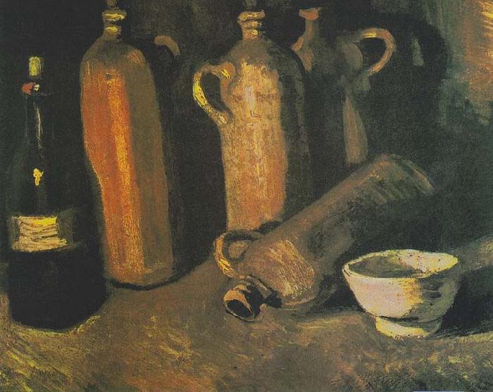 Vincent Van Gogh Still life with four jugs, bottles and white bowl oil painting image